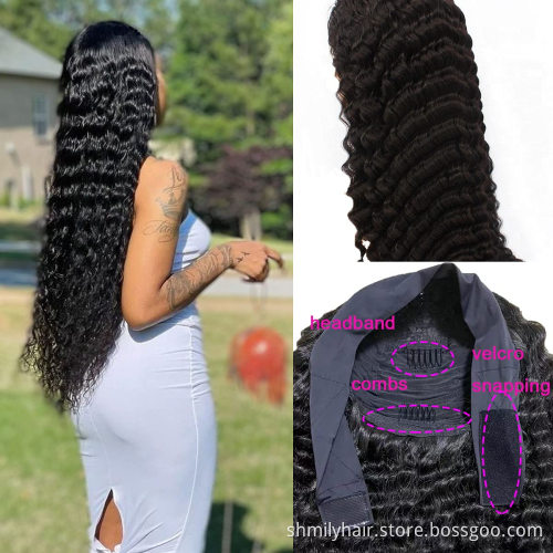 Cheap Virgin Raw Indian Cuticle Aligned Natural Remy Human Hair Body Wave Headband Wig Glueless None Lace Wig For Black Women